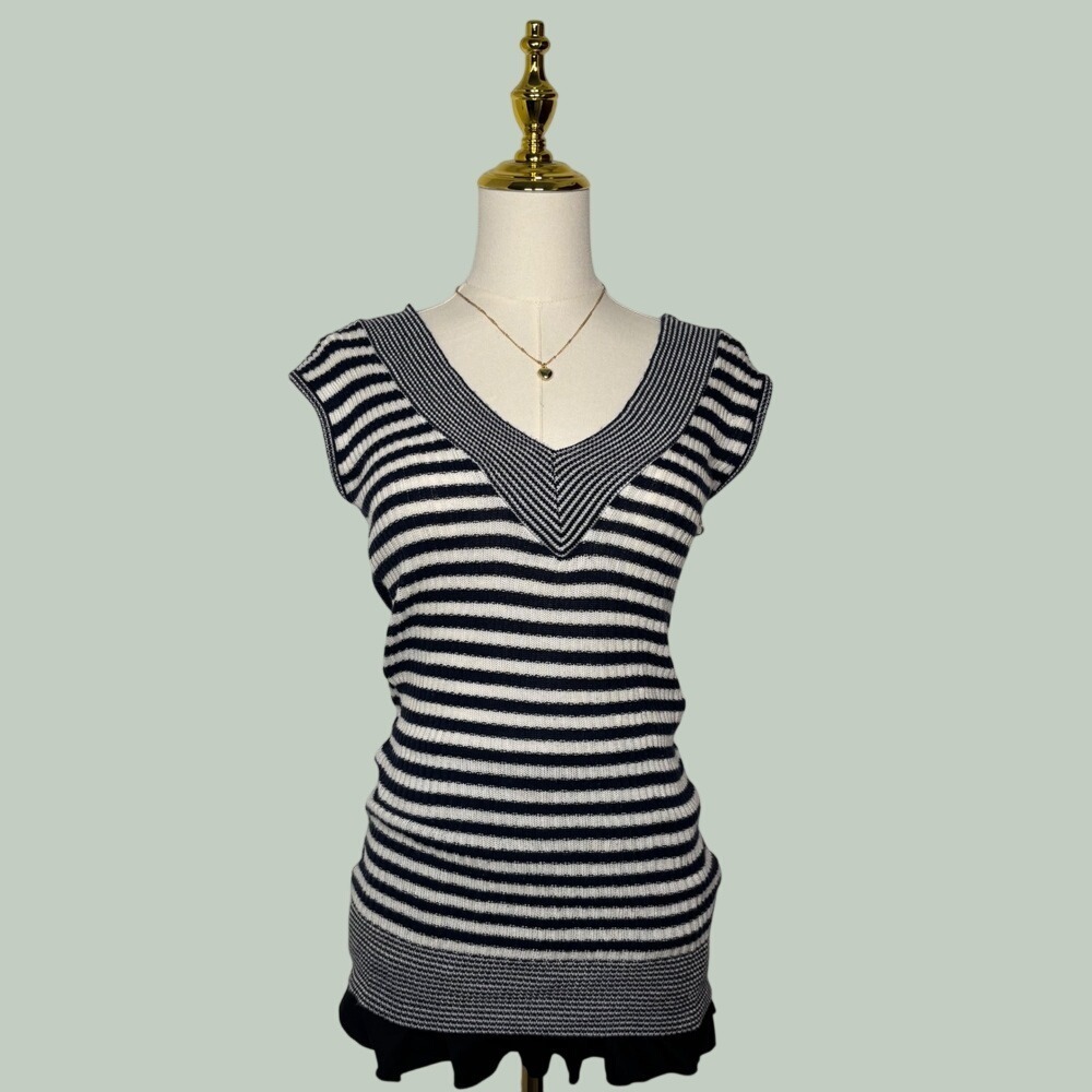 vintage chesley y2k 90s - 00s navy blue white‎ striped knit sweater vest coastal